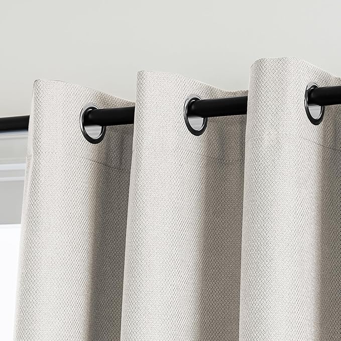 PrinceDeco 100% Blackout Curtains for Bedroom 96 Inches Long, Grommet Living Room Drapes, Thermal Insulated Blackout Curtains 2 Panels Set,Jacquard-Woven,55" W x96 L, Natural