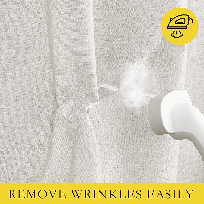 NICETOWN 100% Absolutely Blackout Linen Curtains with Thermal Insulated White Liner, Ivory, W52, 2 Pieces, Back Tab Noise Reducing Textured Linen Look Windows Curtains 90" Length for Classroom