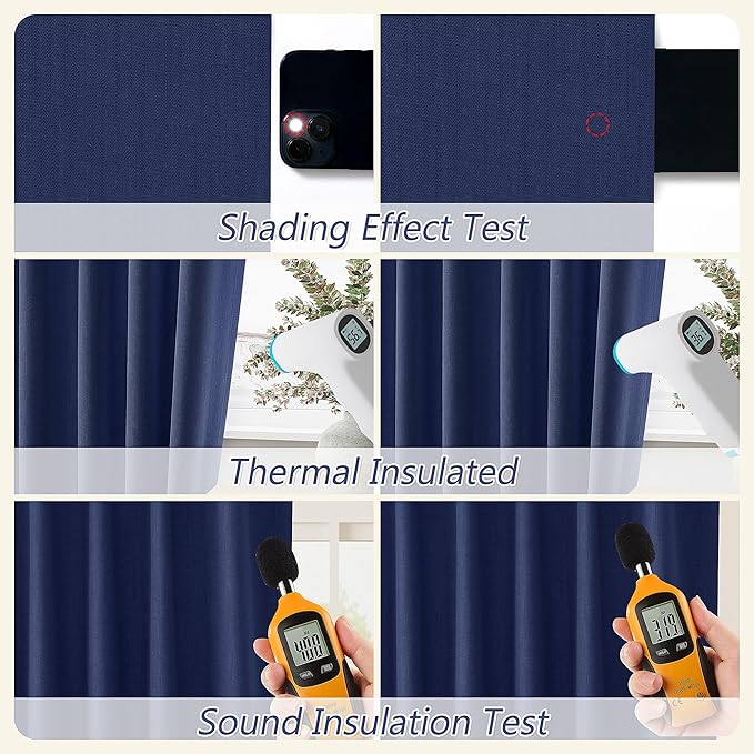 Guken 100% Blackout Curtains 90 Inch Length 2 Panels Set for Living Room Bedroom Back Tab Thermal Insulated Black Out Linen Drapes Room Darkening Window Curtains 90 Inches Long,Classic Blue