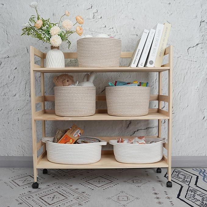 Woven Cotton Storage Baskets - 3-Pack Round Bins (10x10x7'') for Shelves, Closets & Bookcases | Durable Rope Organizers for Nursery, Baby, Toys, Easter & More (Oatmeal)
