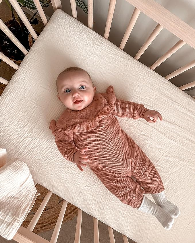 Muslin Bedside Bassinet Sheets 2 Pack, 33x20 Fitted Ultra Soft & Breathable Bedside Sleeper Sheets, Ideal for Baby Girl and Boy, Perfect for Newborns (Beige & Cream)