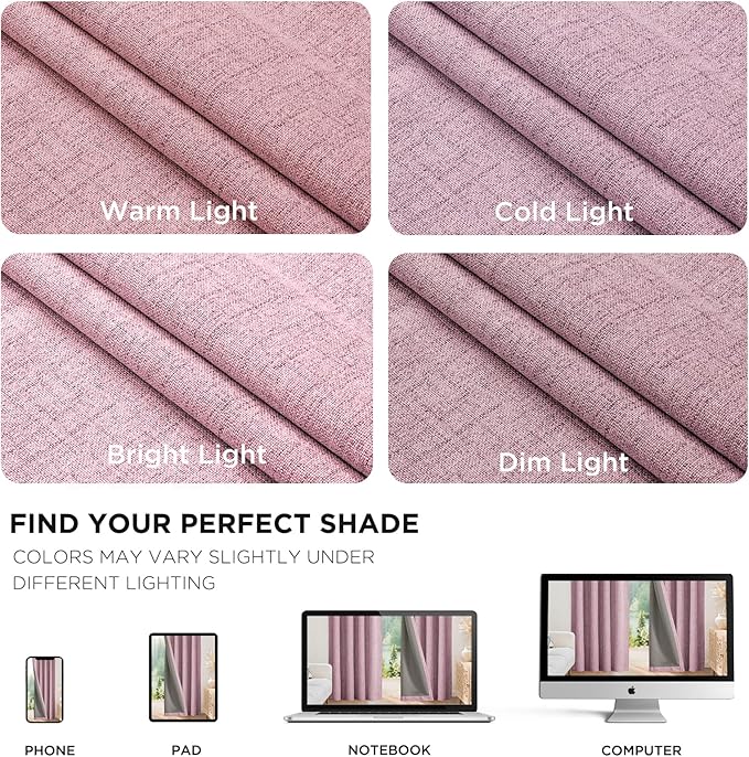 Joydeco Blackout Curtains for Bedroom - 100% Light Blocking 2 Panels Set Pink Drapes 42" W x 63" L, Thermal Insulated Room Darkening Curtains, Linen Textured for Living Room, Rod Pocket & Back Tabs