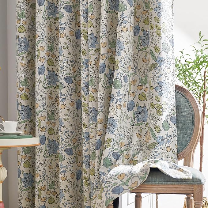 jinchan Nursery Curtains 95% Blackout Blue Floral Curtains for Kids Room, 63 Inch Length Farmhouse Drapes for Bedroom Living Room Darkening Window Treatment Grommet Top Set of 2 Panels
