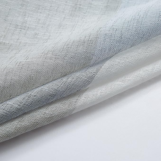 Central Park Gray and Smoke Blue Stripe Sheer Color Block Window Curtain Panel Linen Texture Window Treatment for Bedroom Living Room Farmhouse Drape 90 Inches Long with Grommets, 40"x90", 2 Panel