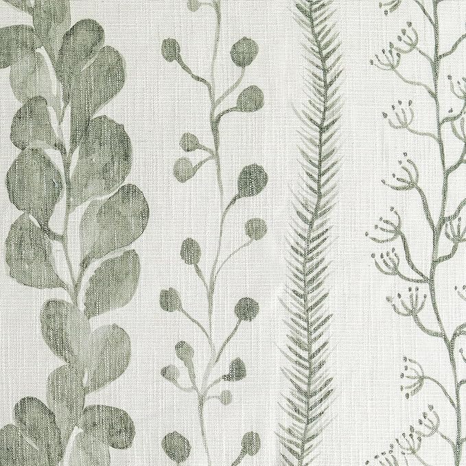 MEETSKY Sage Green Curtains 63 Inches Long Boho Curtains for Living Room Bedroom Semi-Sheer Linen Style Back Tab Drapes Light Filtering Leaf Printed Window Curtain, 50” Wide Each Panel, 2 Panels