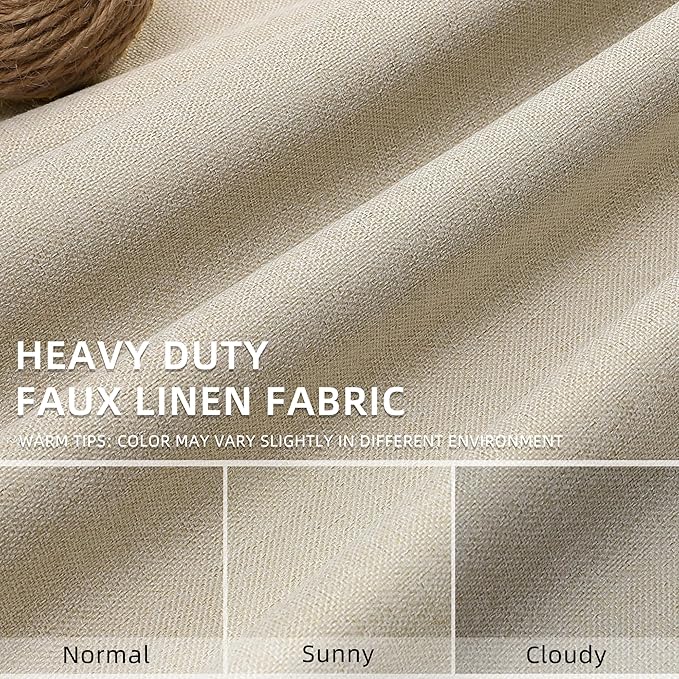 ChrisDowa 100% Blackout Natural Solid Solid Curtains 54 Inches Long 2 Panels for Bedroom Living Room,Farmhouse Room Darkening Thermal Insulated Soundproof Grommet Top Window Treatment Drapes,52x54