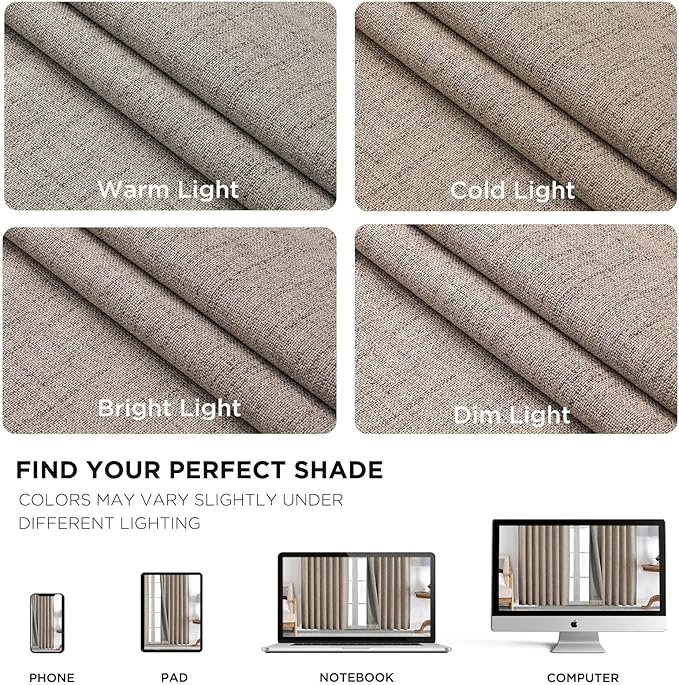 Joydeco Linen Blackout Curtains for Bedroom - 100% Light Blocking 1 Panels, Linen Drapes 100" W x 96" L, Thermal Insulated Room Darkening Curtains for Living Room, Rod Pocket & Back Tabs