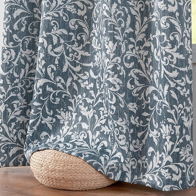 jinchan Blackout Curtains for Bedroom, Blue Scroll Floral Patterned Curtains 108 Inch Length for Living Room, Farmhouse Vintage Art Deco Drapes, Thermal Insulated Window Curtains Grommet 2 Panels
