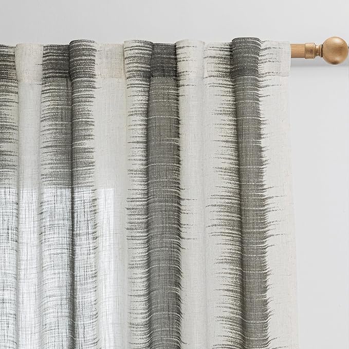 MYSKY HOME Bedroom Curtains Linen Textured Sheer Panels, Curtains 63 Inch Length Light Filtering Lines Back Tab Semi Sheer Window Treatment Farmhouse Style Drapes for Bedroom, 50"x63", Khaki, 2 PCs