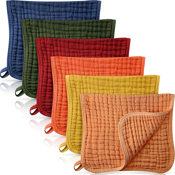 Irenare 6 Pack Muslin Burp Cloths Cotton Baby Burping Rags Large 20 x 10 Inch 6 Layers Spit up Rags Soft Absorbent Multicolor Wash Cloths Diapers for Newborn Baby Girl Boy (Multicolored)