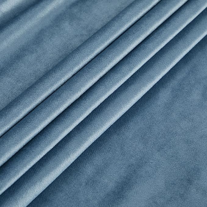PRIMROSE Velvet Curtains 102 inch Long for Living Room,Set of 2 Panels Stone Grayish Blue Blackout Rod Pocket Back Tab Window Treatment Room Darkening Heavy Decorative Curtains Drapes for Bedroom