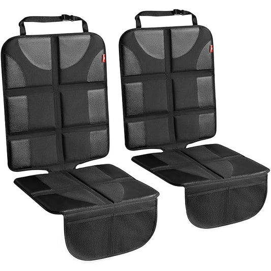 Helteko Car Seat Protector - 2 Pack Car Seat Cover for Child Carseat with Thickest Padding, 600D Oxford, Waterproof & Durable Fabric, Non-Slip Back, 2 Mesh Storage Pockets, Black