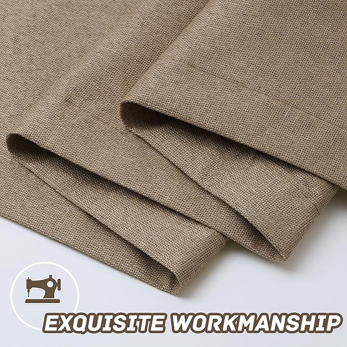 Light Weight Curtains 100% Blackout Linen Textured Curtains 96 Inch Length for Living Room, Bedroom, Full Blackout Curtains with Grommets Top, Brown, 37" W x 96" L, 2 Panels
