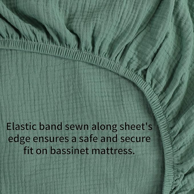 Onacosht Muslin Bassinet Sheets 35" X 20" Compatiable with AMKE 3 in 1 Bassinets, MiClassic, Uiuwoo, Foalom, YADAQE, Milliard and TCBunny Bassinet, 100% Cotton 2 Pack, Grey and Green