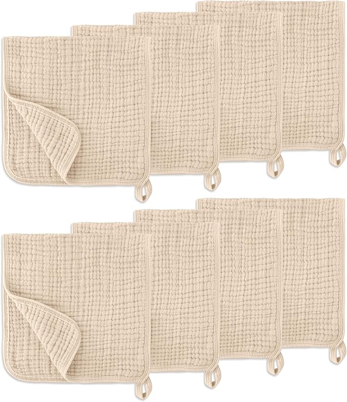 LILY O LAUREL Muslin Burp Cloths, 20"x10"- Pack of 8, 6 Layers Super Soft Absorbent & Breathable 100% Cotton for Baby Drool and Messes, Burp Cloth Baby Boy and Burp Cloths Baby Girl