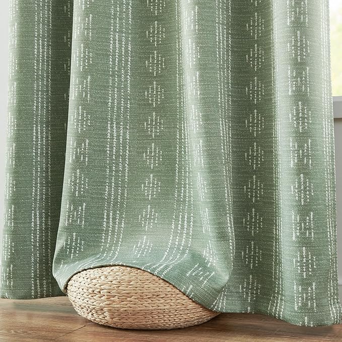 jinchan 95% Blackout Boho Curtains 96 Inch Length for Bedroom White on Sage Green Geometric Printed Grommet Top Room Darkening Thermal Insulated Window Drapes 2 Panels