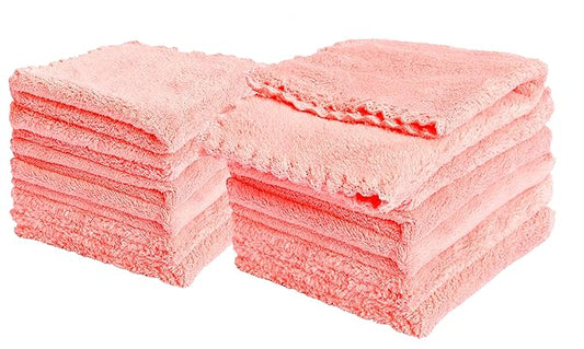 Kyapoo Baby Washcloths 12 Pack 12x12 Inches Microfiber Coral Fleece Extra Absorbent and Soft for Newborns, Infants and Toddlers-Pink
