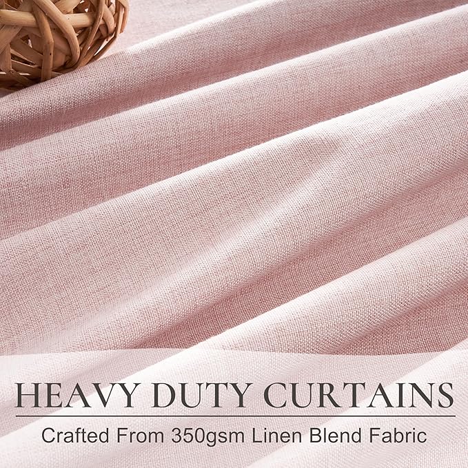 Baby Pink Modern Pinch Pleated Curtains & Drapes 84 Inch Length 2 Panels Set for Living Room, Blackout Thick Linen Blend Thermal Privacy Baby Girls Room Window Curtain with Hooks Ring 40"x84"