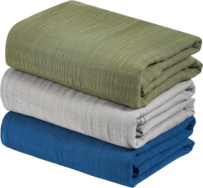 3-Pack 100% Cotton Muslin Swaddle Blankets, Large 47 x 47 Inches — Breathable Soft Receiving Blankets for Newborns, Swaddling Wraps, Registry Gift (Classic Blue & Gray)