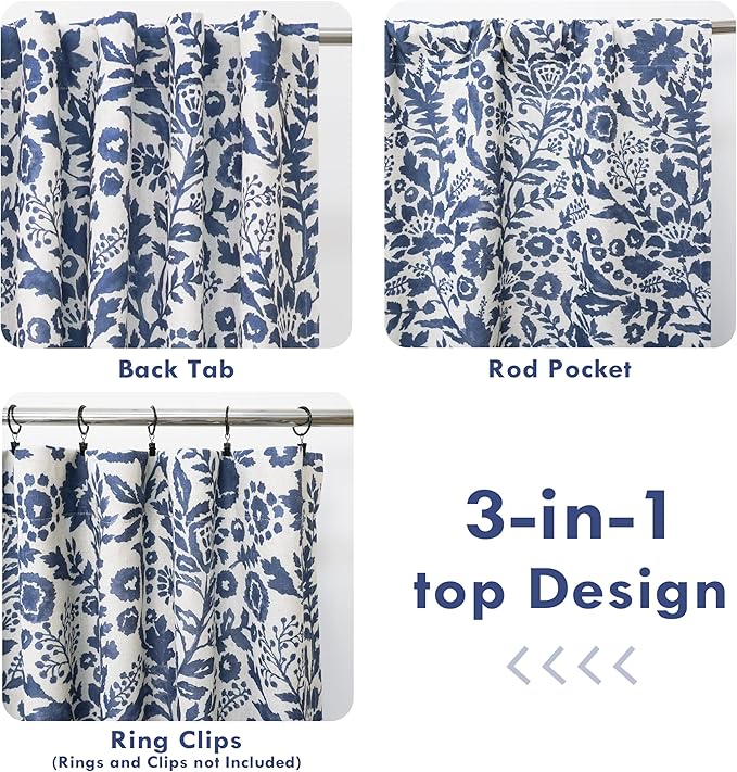 DriftAway Julia Watercolor Blackout Room Darkening Lined Thermal Insulated Energy Saving Window Curtains 2 Layers 2 Panels Each Size 52 Inch by 84 Inch Navy Blue Beige Linen