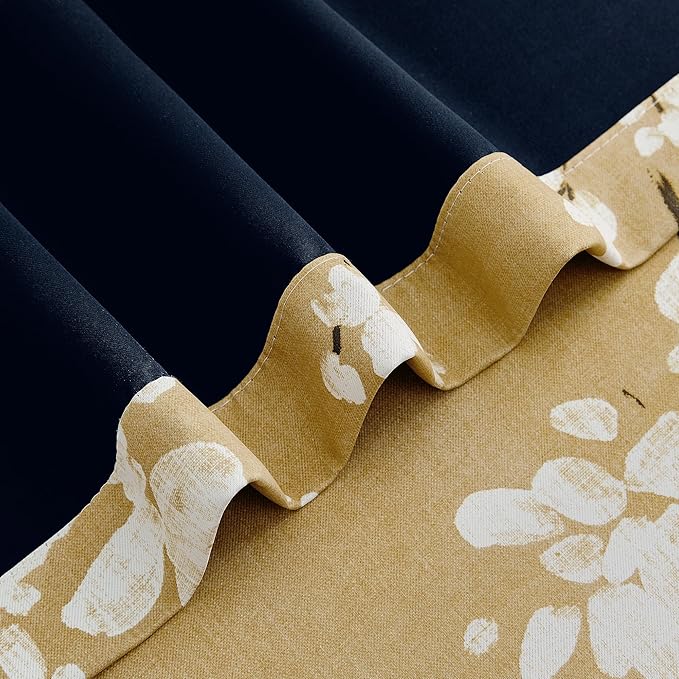 FMFUNCTEX 100% Blackout Floral Curtains for Bedroom, Mustard Yellow Curtain 63 inch Length Blossom Patterned for Living Room, Thermal Insulated Farmhouse Drapes, Grommet Top 2 Panels (White on Yellow)