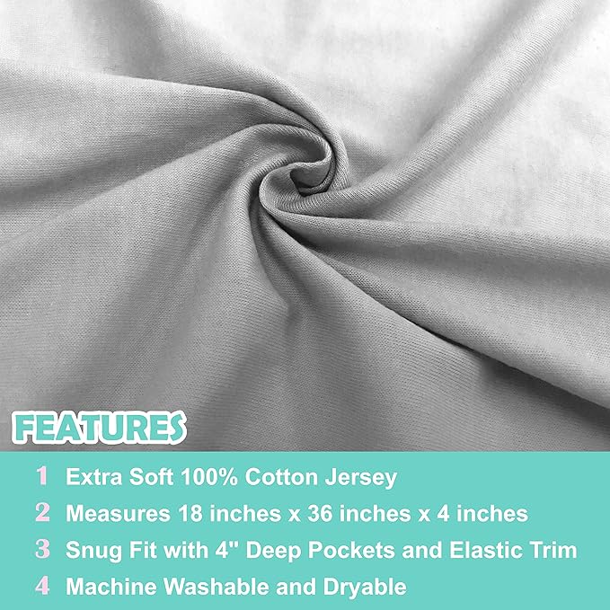 American Baby Company 100% Natural Cotton Fitted Cradle/Bassinet Sheet 36" x 18" - Soft, Breathable & Hypoallergenic Bed Sheet, Gray, Neutral for Boys & Girls (Pack of 2)