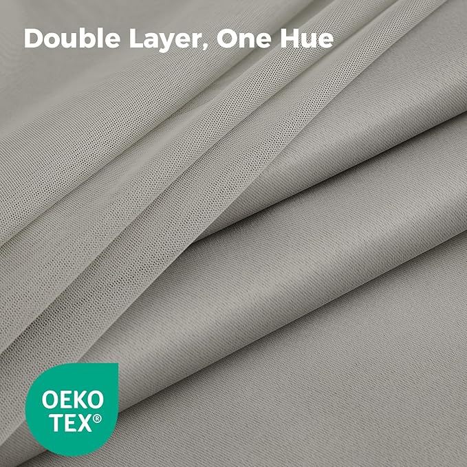 100% Blackout Curtains for Bedroom, Double Layer Grey Curtains, Black Out Curtain 108 inch Long with Sheer Overlay for Living Room, Room Darkening Window Drapes with Grommet, 52" W x 108" L