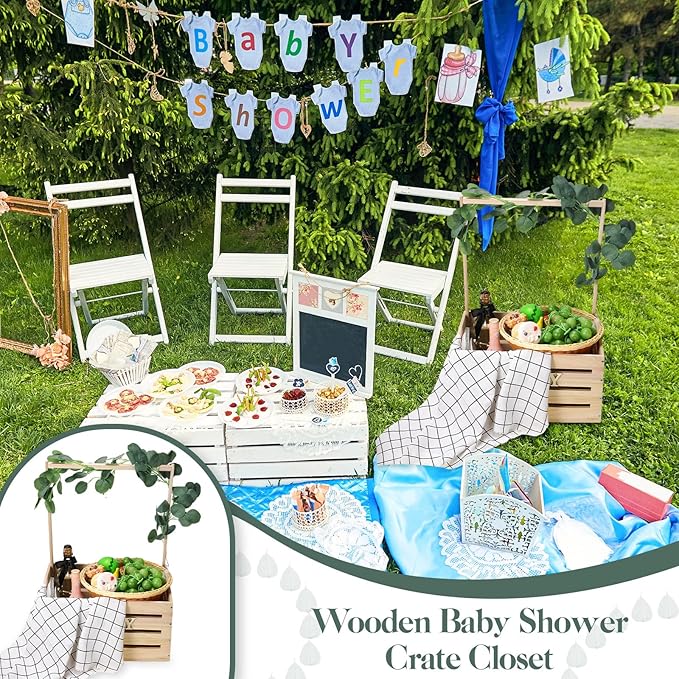 Barydat Wooden Baby Shower Crate Closet, Baby Basket with Handle, Personalized Basket Gifts, Easy Assembly Baskets for Newborn Boy Girl Welcome Gift for New Mom Parents(Wood Color)