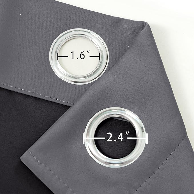 LEMOMO 100% Blackout Curtains 52 x 63 Inch/Grey Curtains 2 Panels with Black Lining Room Darkening Thermal Insulated Bedroom Curtains