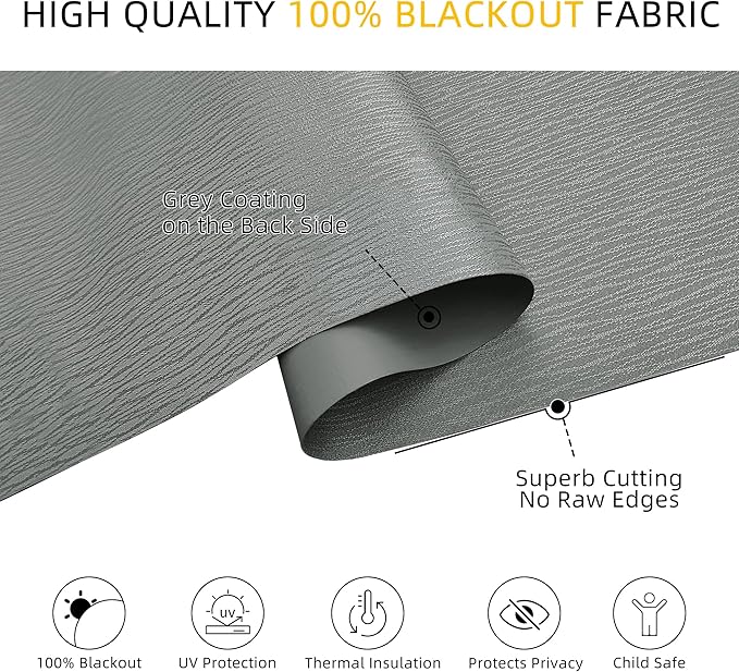ChrisDowa Cordless Blackout Roller Shades for Windows, Striped Free-Stop Window Blinds with Privacy, Thermal Insulated Window Shades for Home, Office and Door. Grey, 60" W x 72" H
