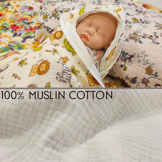 2-Pack Muslin Hooded Baby Towels, 100% Cotton, Towels for Babies, Infants, Toddles, Soft and Absorbent for Boy and Girl, Double Layered Towel with Hood, Babies Muslin Towel Set (Cute Animals)