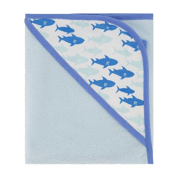 Cudlie Buttons & Stitches Baby Boy 3 Pack Rolled/Carded Hooded Towels in Jawsome Print (GS71723)