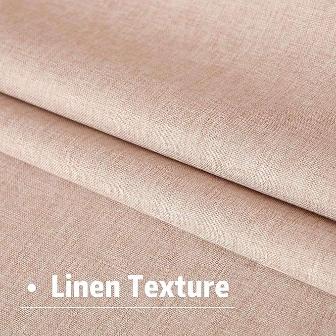 DUALIFE Baby Pink Linen Blackout Curtains 132 Inch Length 2 Panels Set for Living Room Bedroom Back Tab Thermal Insulated 100% Black Out Linen Drapes 11 ft Window Curtains 132 Inches Long