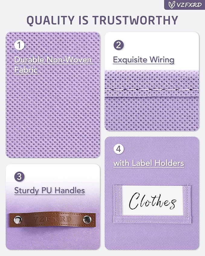 13 Inch Cube Storage Bin Fabric Basket with Handles and Labels, Cube Storage Organizer for Closet, Bedroom, Living Room (Purple,6 Pack)
