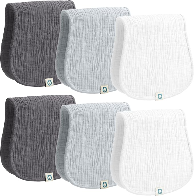 ROMY RO Muslin Burp Cloths Set, 6 Pieces, 100% Organic Cotton Hand Washcloths for Baby Boys and Girls Extra Absorbent and Soft Burping Rags (Monochrome - Multi Colored)