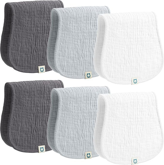 ROMY RO Muslin Burp Cloths Set, 6 Pieces, 100% Organic Cotton Hand Washcloths for Baby Boys and Girls Extra Absorbent and Soft Burping Rags (Monochrome - Multi Colored)