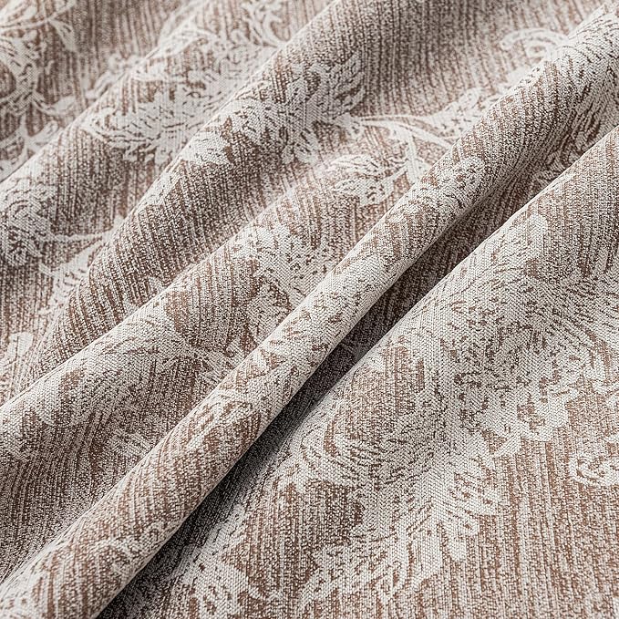 FMFUNCTEX Rust Brown Floral Jacquard Blackout Curtains 90 Inches Long for Bedroom, Scroll Flower Chenille Farmhouse Curtains for Living Room Darkening Thermal Insulated Grommet Window Drapes 2 Panels