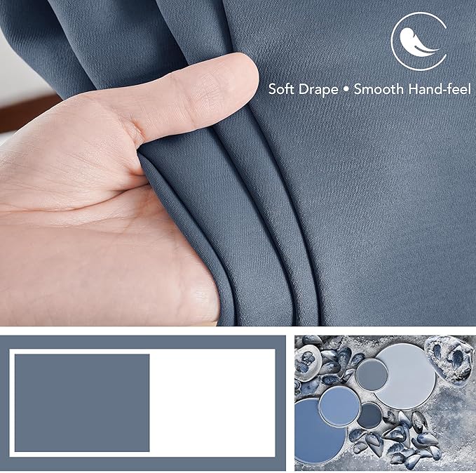 Deconovo Blackout Curtains, Thermal Insulated, W52 x L108 2 Panels, Back Tab, Machine Washable, Room-Darkening Drapes for Bedroom/Living Room Stone Blue