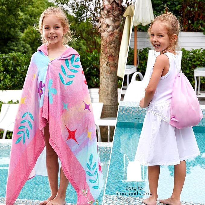 Joiedomi Unicorn Hooded Towels for Kids Soft 100% Cotton Kids Beach Towel 30" x 50" for 3-10 Years Boy Girl Beach Hooded Poncho Absorbent Pool Toddler Swim Bath Wrap