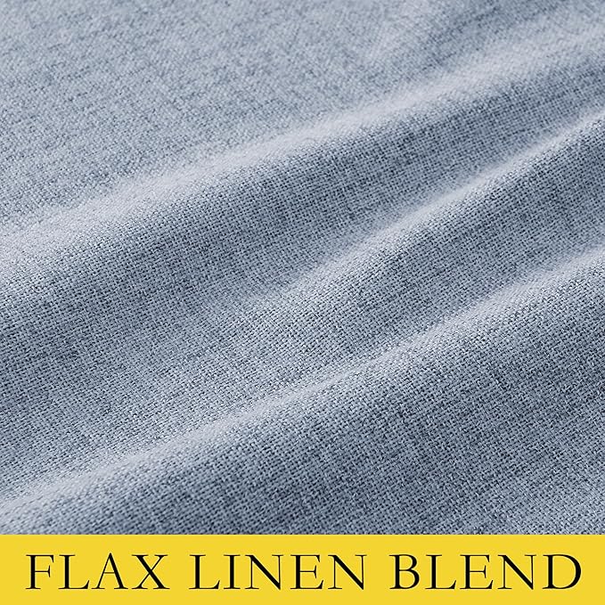 NICETOWN 100% Blackout Curtains for Kitchen with Grey Liner, Rod Pocket & Back Tab Thermal Insulated Flax Textured Full Light Blocking Window Draperies for Nursery(Stone Blue, 2 Panels, 42" W x 63" L)