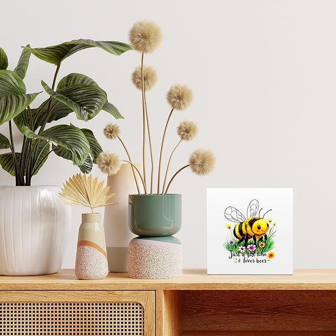 Bumble Bee Decor Wooden Box Sign Decorative, Home Room Desk Decorations For Teens Teenage Girls Age 8-12, Bee Lovers Themed Gifts Stuff Accessories Things Merchandise Items!