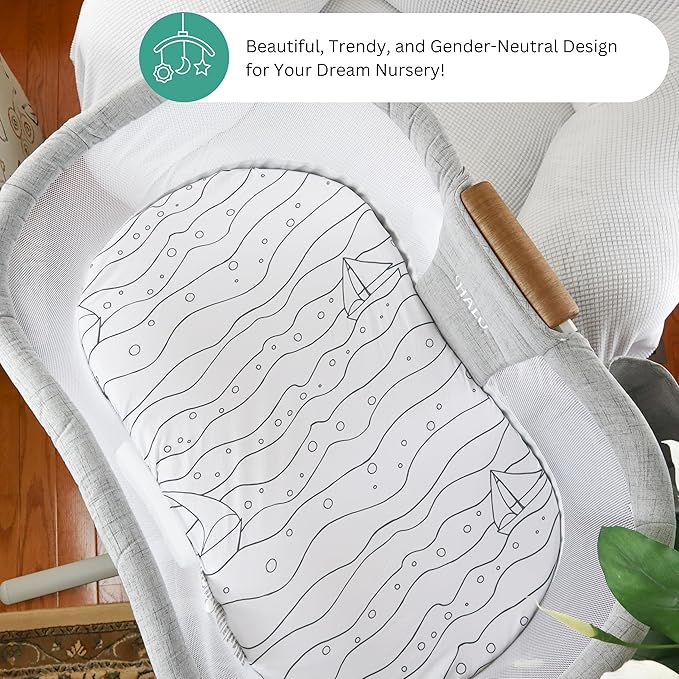 TansyPanda Halo Bassinet Sheets for BassiNest Luxe Swivel, Soothing, Swivel, Lite, Essential Sleeper, 3 Pack, 33 X 17 Inch, Ultra Soft, Snug Fit, Unisex Boys Girls, Gray White (Ocean Fish)