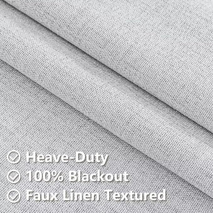 100% Blackout Curtains 90 inch Length 1 Panel Faux Linen Long Drapes for Bedroom Living Room Black Out Room Darkening Curtain Thermal Insulated Back Tab Rod Pocket(W100 x L90,Off-White)