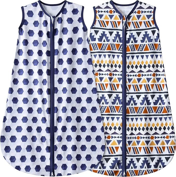 BSTOPPT Baby Sleep Sack Baby Sleeping Bag 2-Way Zipper Toddler Wearable Blankets (Soccer & Triangles, Small)