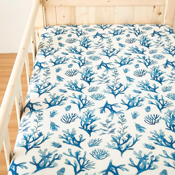 SDIII Ocean Pack N Play Sheets Fitted 2 Pack Stretchy Microfiber Jersey Knit Blue Mini Crib Sheets for Mattress 38x26 Soft Toddler Playard Bedding