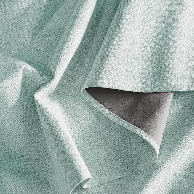 NICETOWN 100% Blackout Seafoam Green Linen Curtains 90" Length with Thermal Insulated Liners, Farmhouse Style Room Cooling Small Window Draperies for Dining Room (2 Panels, 52" W)