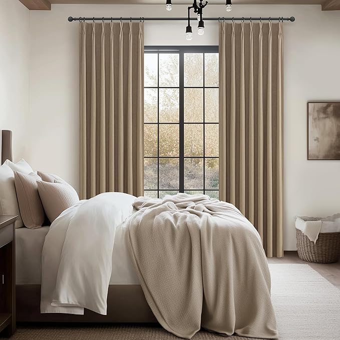 92 Inch Blackout Curtains for Living Room Thermal Noise Reduction Sliding Door Total Two Burg Country Style Linen Window Drapes for Track System Pinch Pleat,Chocolate Rust Brown (40"Wx92"Lx2Panels)