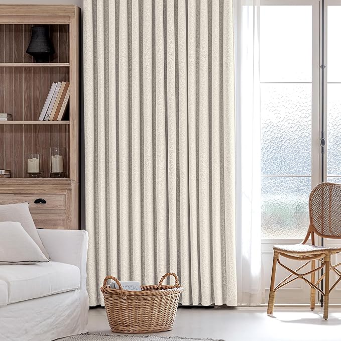 Metro Parlor Beige Floral Blackout Curtains 96 Inches Long for Bedroom, Jacquard Chenille Patterned Vintage Flower Curtains for Living Room Darkening Thermal Insulated Grommet Window Drapes, 2 Panels