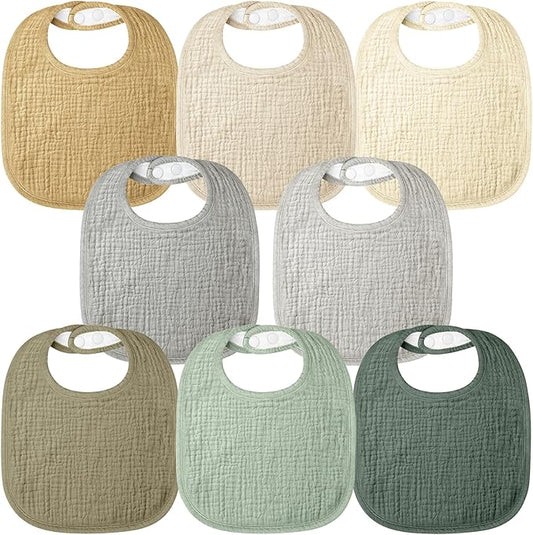 Bearmoss Baby Muslin Drooling Bibs 100% Cotton Square Adjustable Bibs Gift for Baby Girls Boys Teething Drool 8 Pack