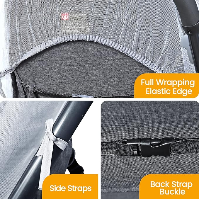 Orzbow Mosquito Net for Stroller | Universal Baby Bug Net for Strollers, Car Seats, Bassinets, Cradles, Mini Cribs, Breathable & Foldable Mosquito Cover with Travel Bag, Baby Summer Essentials, White